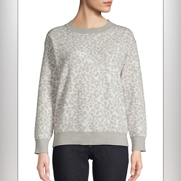 MOLLY BRACKEN/ Knit sweater/ Cheetah print/ Grey & white/ Size US S/M - Picture 1 of 12